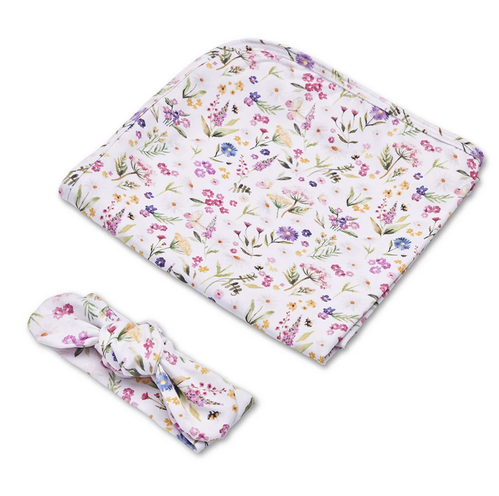 Snuggle Hunny Gracie Organic Jersey Wrap & TopKnot Set