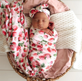Snuggle Hunny Strawberry Organic Jersey Wrap & Topknot Set