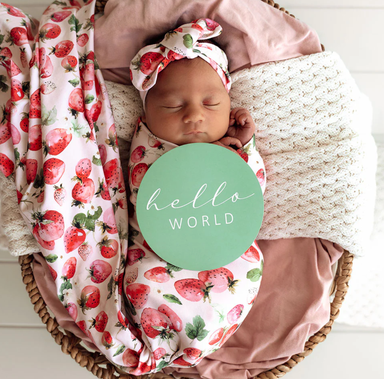 Snuggle Hunny Strawberry Organic Jersey Wrap & Topknot Set