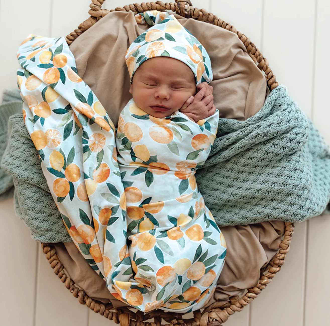 Snuggle Hunny Citrus Squeeze Organic Jersey Wrap & Beanie Set