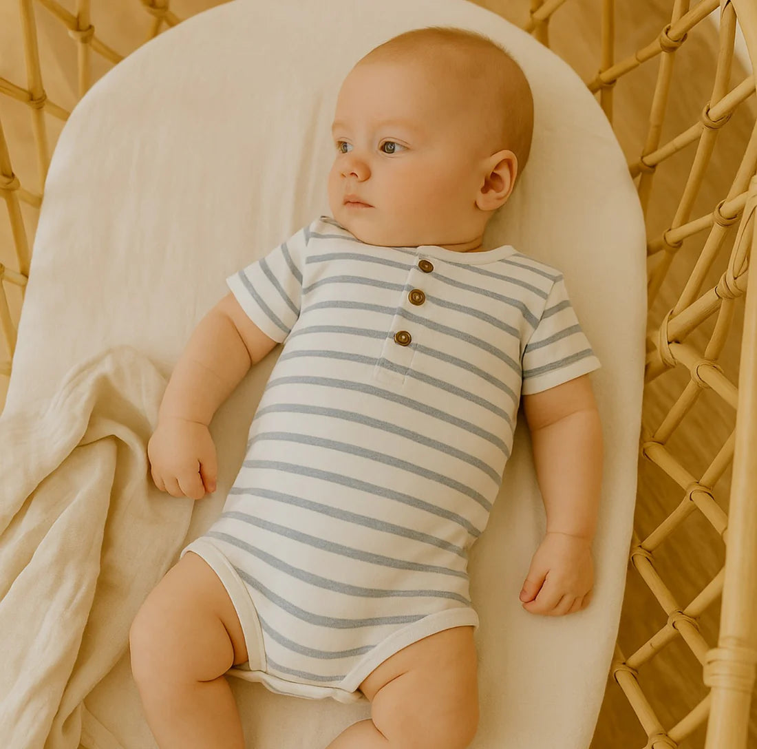Aster and Oak Blue Stripe Rib Henley Onesie