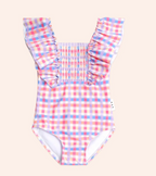Huxbaby Shirred Frill Swimsuit Rainbow Check
