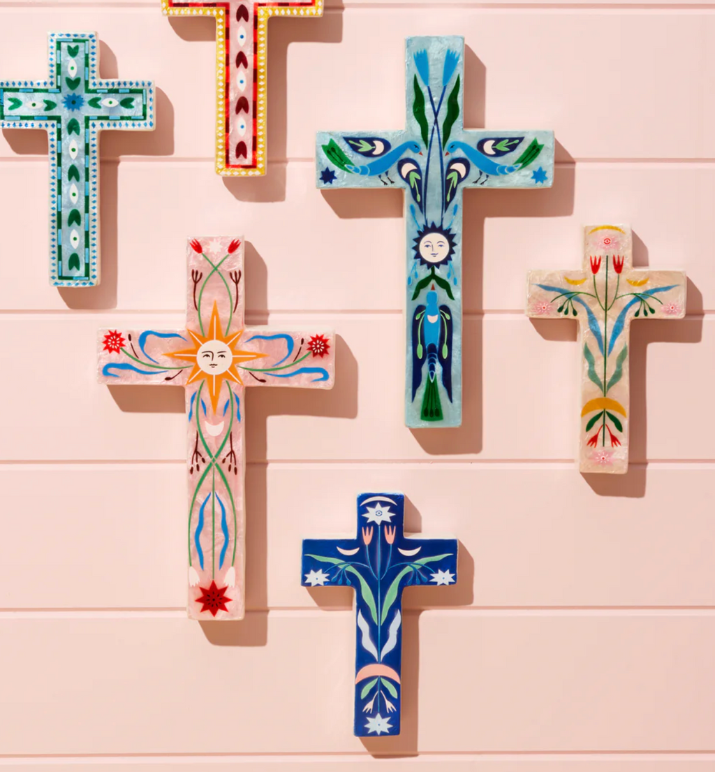 Jones & Co Fable Blue Floral Small Cross