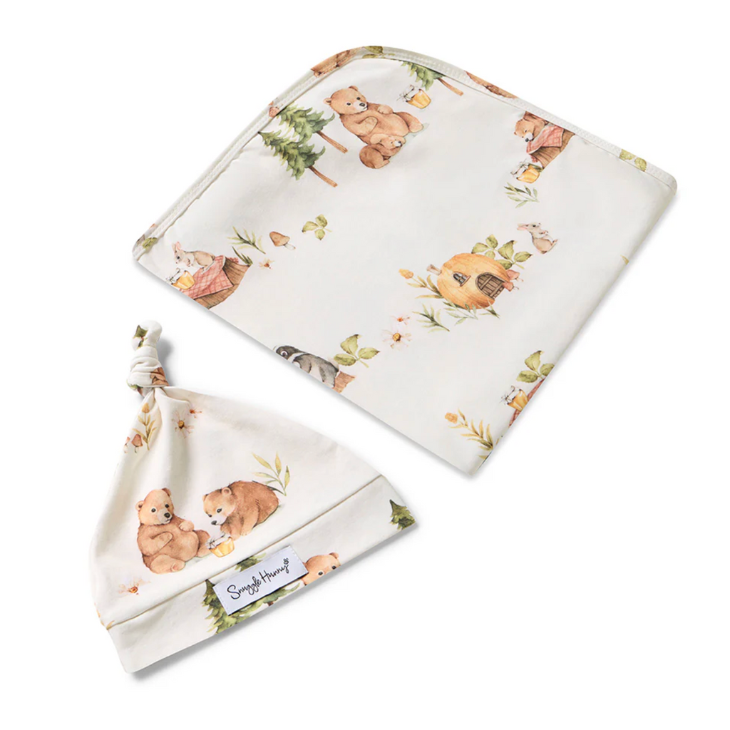 Snuggle Hunny Bears Organic Jersey Wrap & Beanie Set
