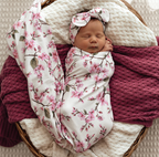Snuggle Hunny Cherry Blossom Organic Jersey Wrap & Topknot Set