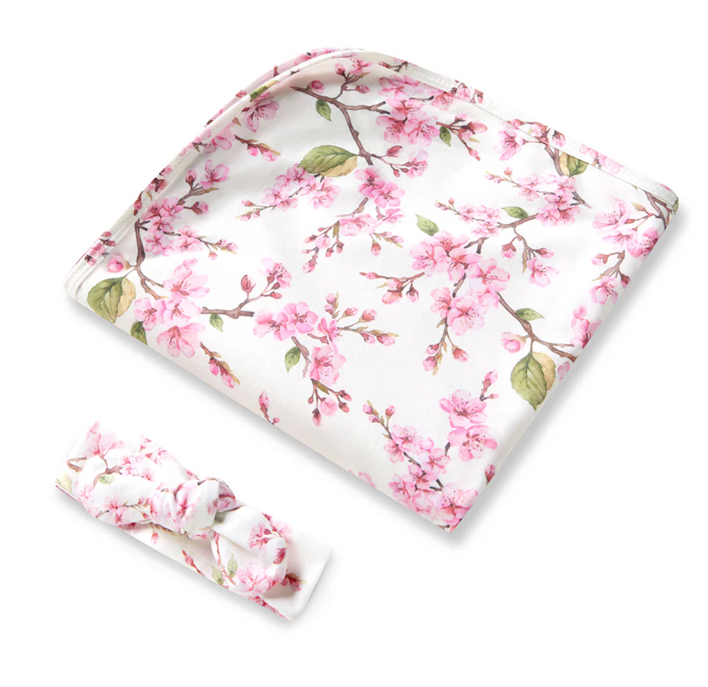 Snuggle Hunny Cherry Blossom Organic Jersey Wrap & Topknot Set