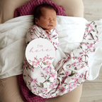 Snuggle Hunny Cherry Blossom Organic Jersey Wrap & Topknot Set