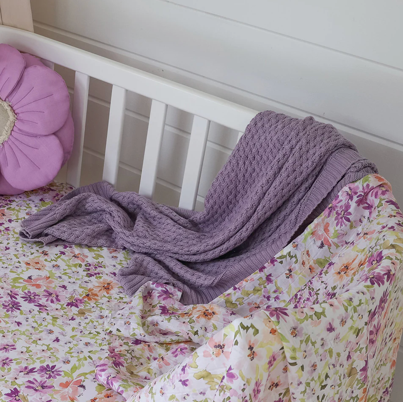 Snuggle Hunny Lavender Diamond Knit Organic Baby Blanket