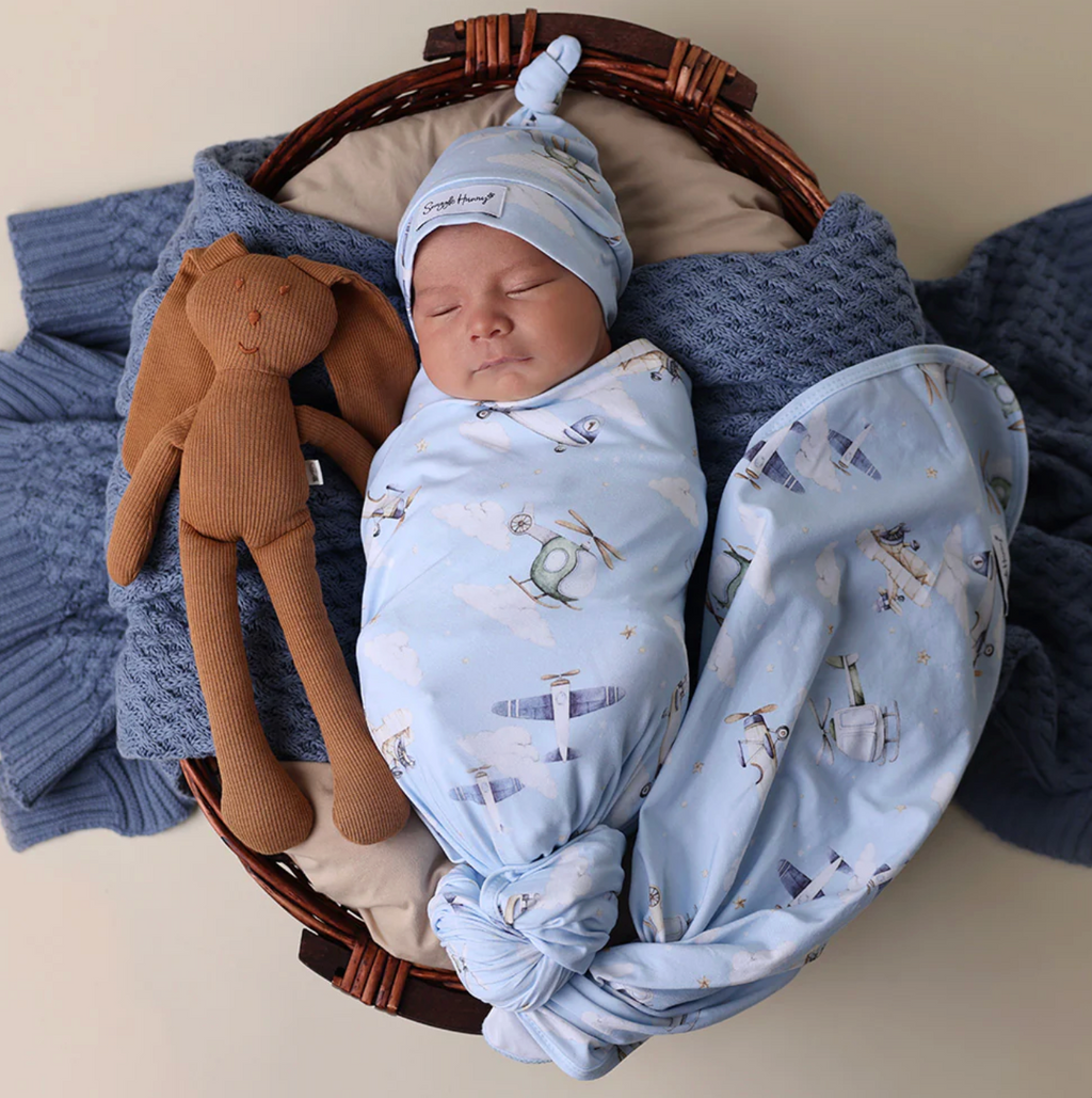 Snuggle Hunny Taking Flight Organic Jersey Wrap & Beanie Set