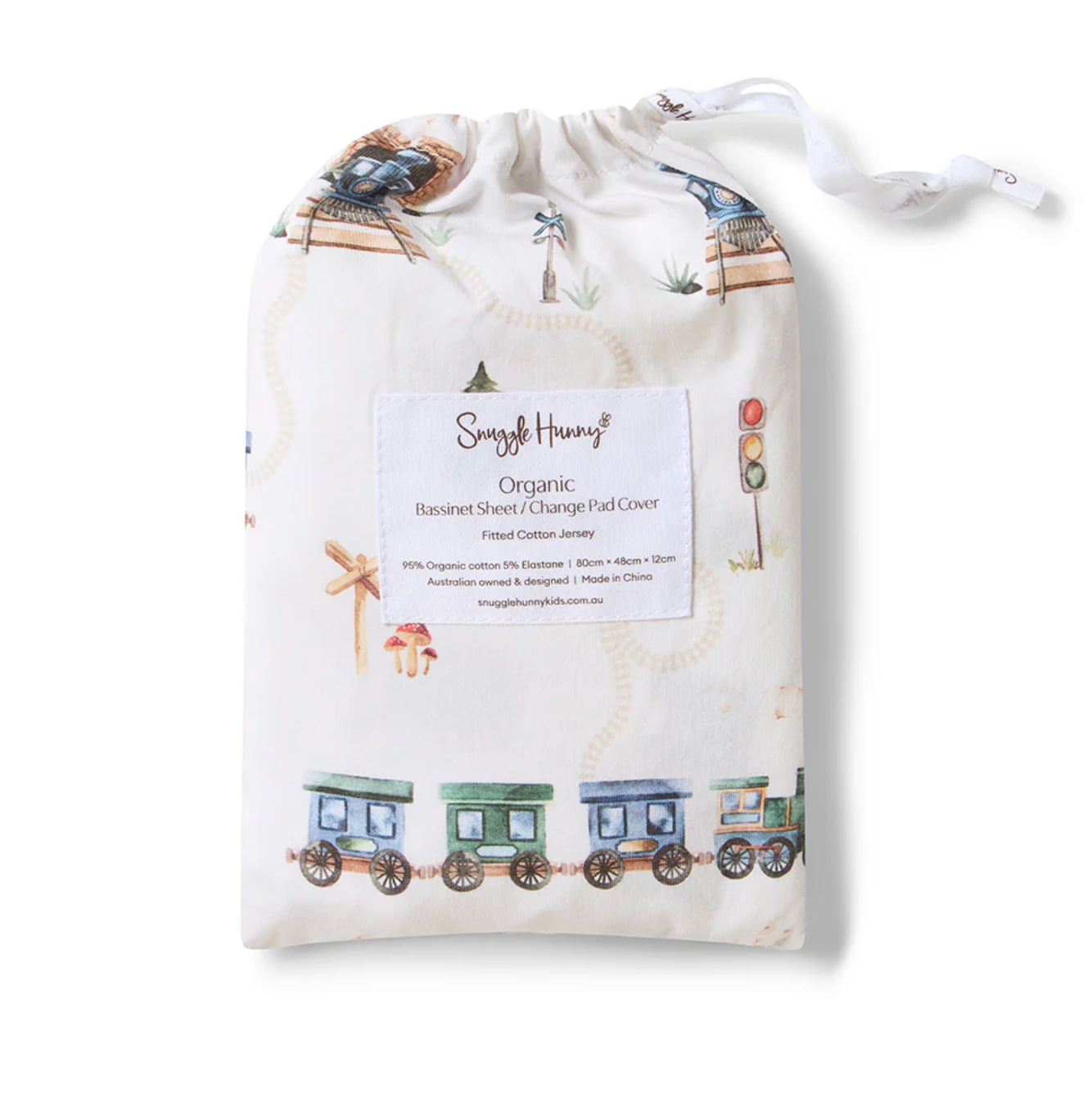 Snuggle Hunny Trains Organic Bassinet Sheet / Change Pad Cover