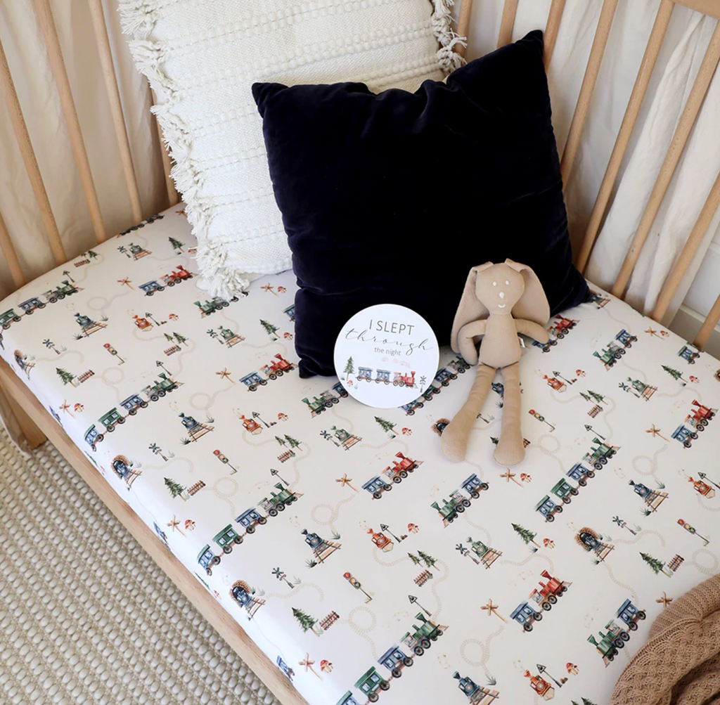 Snuggle Hunny Trains Organic Fitted Cot Sheet