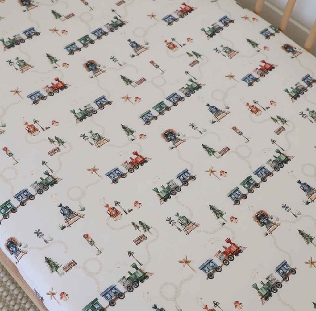Snuggle Hunny Trains Organic Fitted Cot Sheet