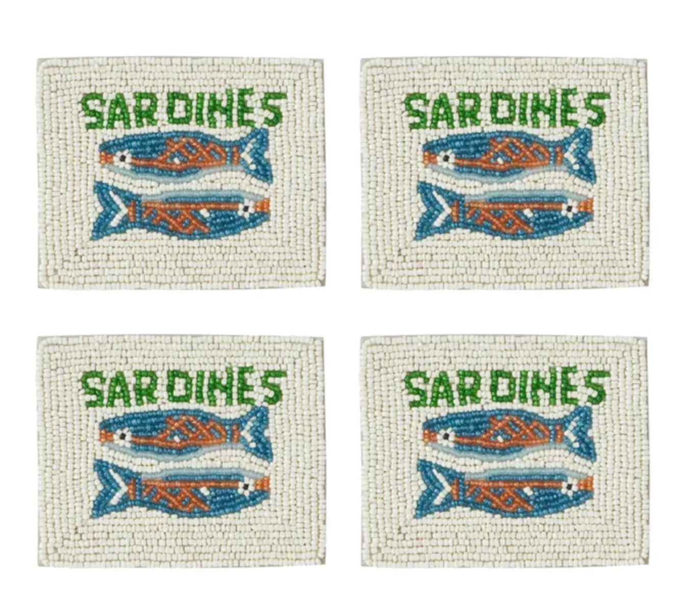 Coast to Coast Sardines Set of 4 Beaded Coasters