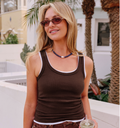 Ceres Life Skylar Layer Rib Tank Choc & White