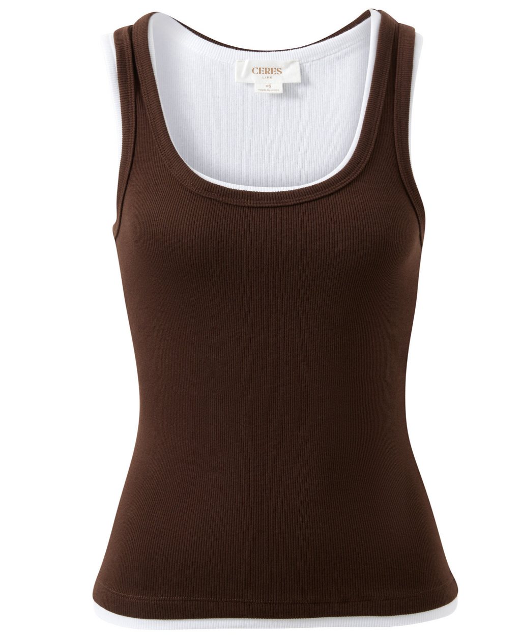 Ceres Life Skylar Layer Rib Tank Choc & White