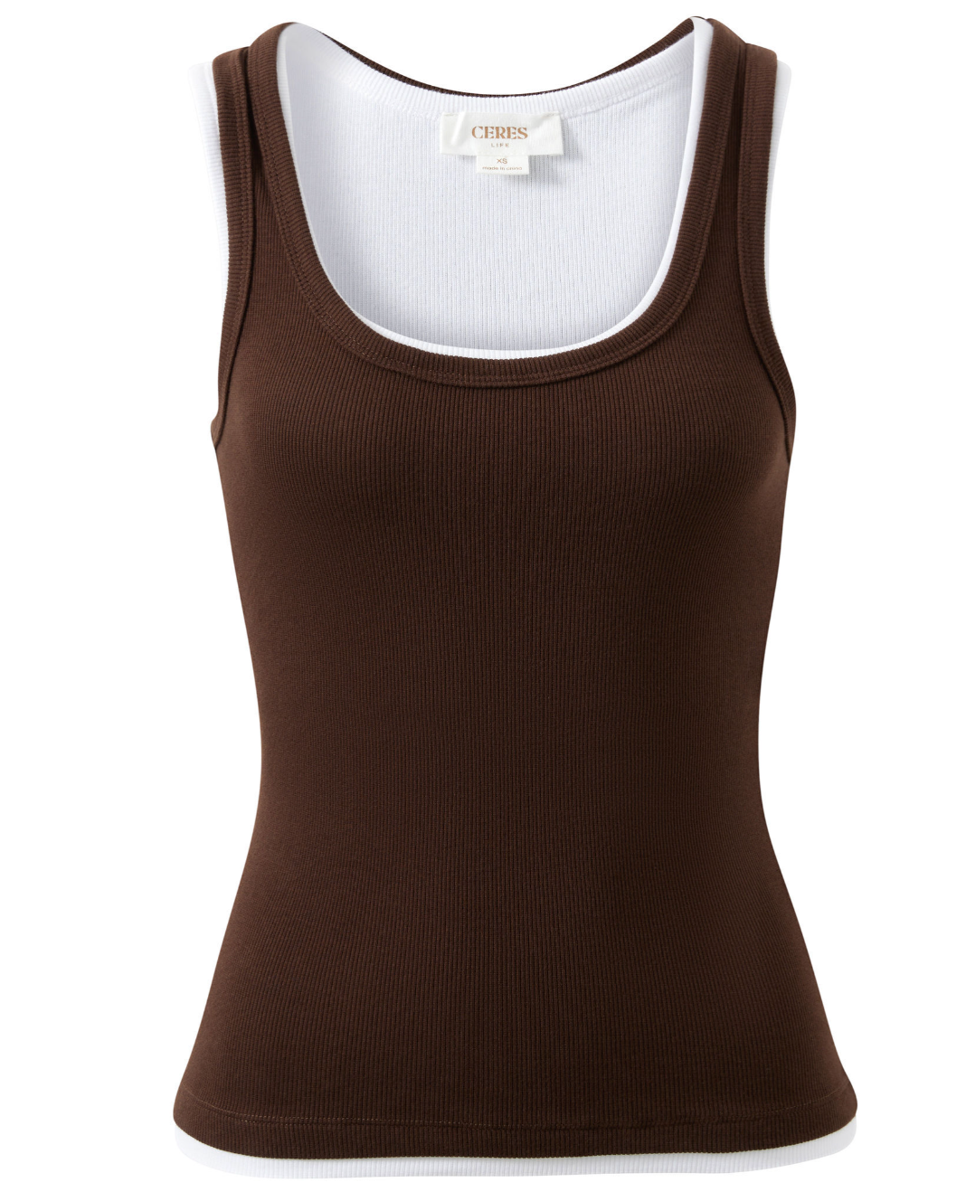Ceres Life Skylar Layer Rib Tank Choc & White