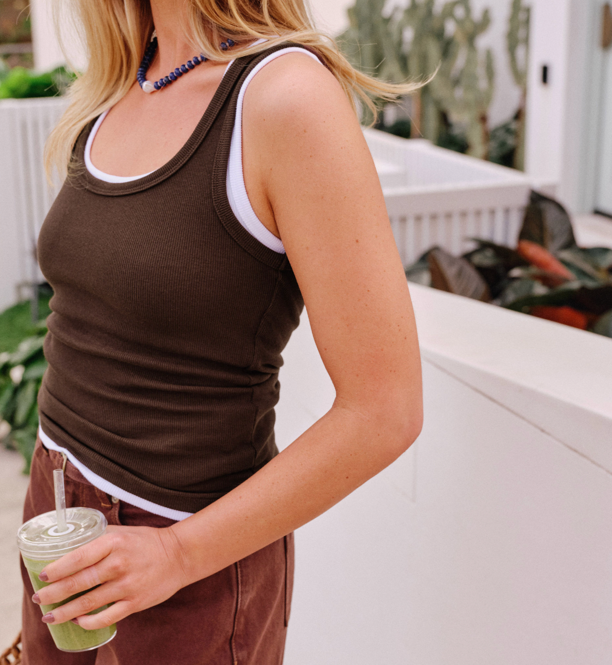 Ceres Life Skylar Layer Rib Tank Choc & White