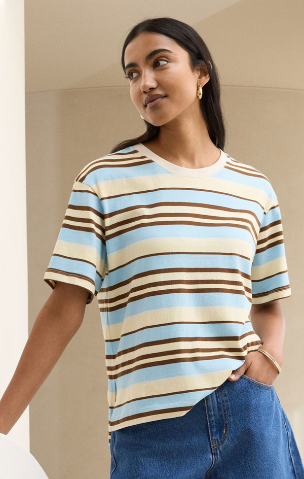 Ceres Life Stevie Slouchy Butter, Toffee & Fresh Blue Stripe Tee