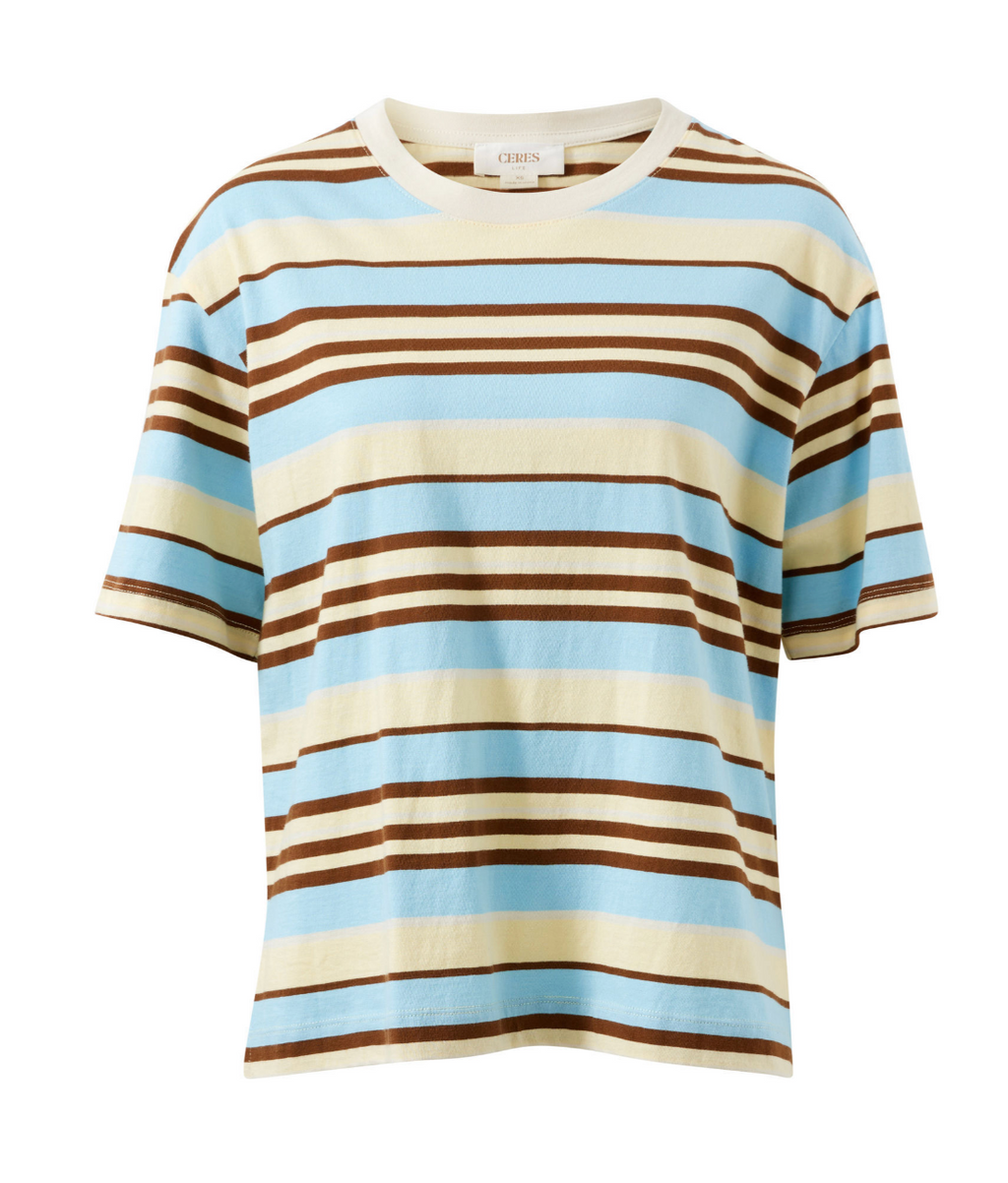 Ceres Life Stevie Slouchy Butter, Toffee & Fresh Blue Stripe Tee