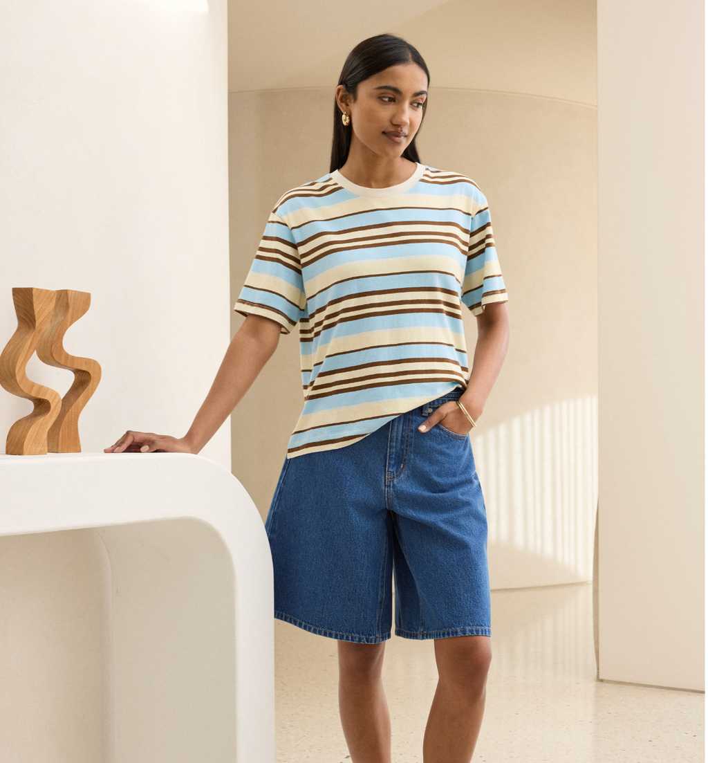 Ceres Life Stevie Slouchy Butter, Toffee & Fresh Blue Stripe Tee