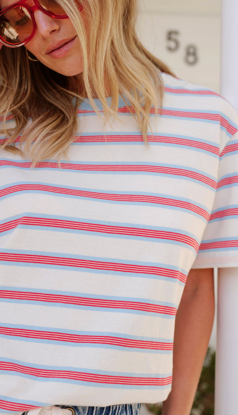 Ceres Life Stevie Slouchy Milk Fresh, Blue & Red Stripe Tee