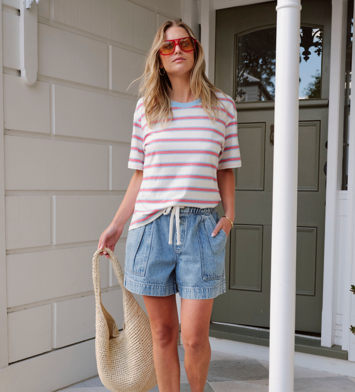 Ceres Life Stevie Slouchy Milk Fresh, Blue & Red Stripe Tee