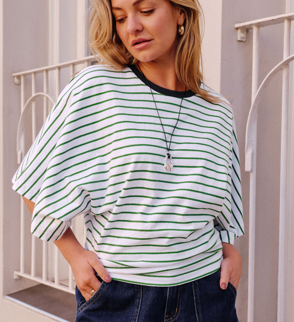 Ceres Life Lucy Relaxed Basil & White Stripe Tee