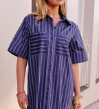Ceres Life Samara Midi Shirt Dress Prussian Blue Stripe