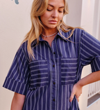 Ceres Life Samara Midi Shirt Dress Prussian Blue Stripe