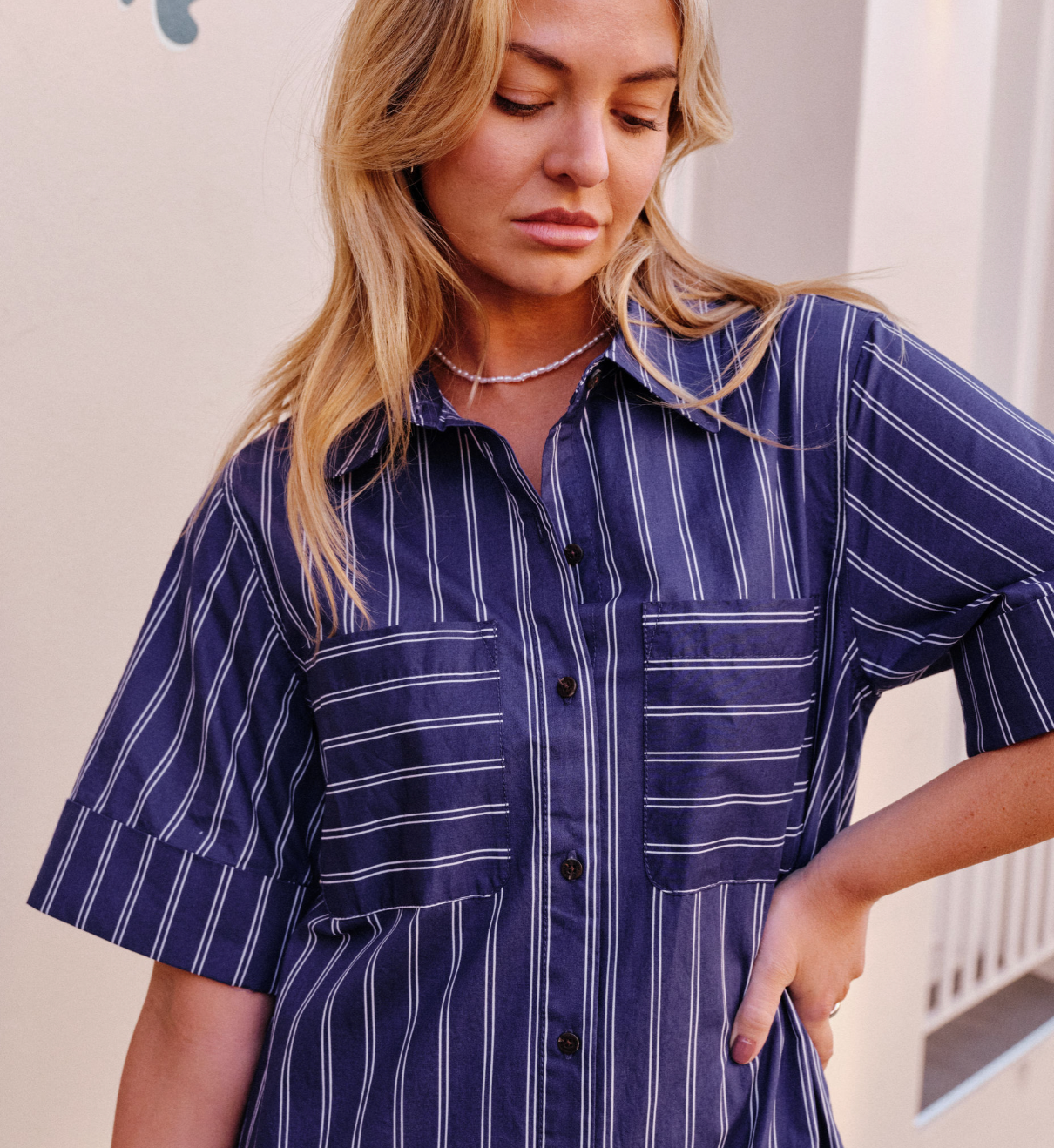 Ceres Life Samara Midi Shirt Dress Prussian Blue Stripe