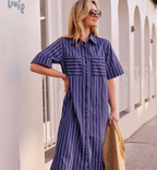 Ceres Life Samara Midi Shirt Dress Prussian Blue Stripe
