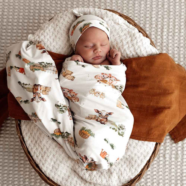 Snuggle Hunny Farmyard Organic Jersey Wrap & Beanie Set