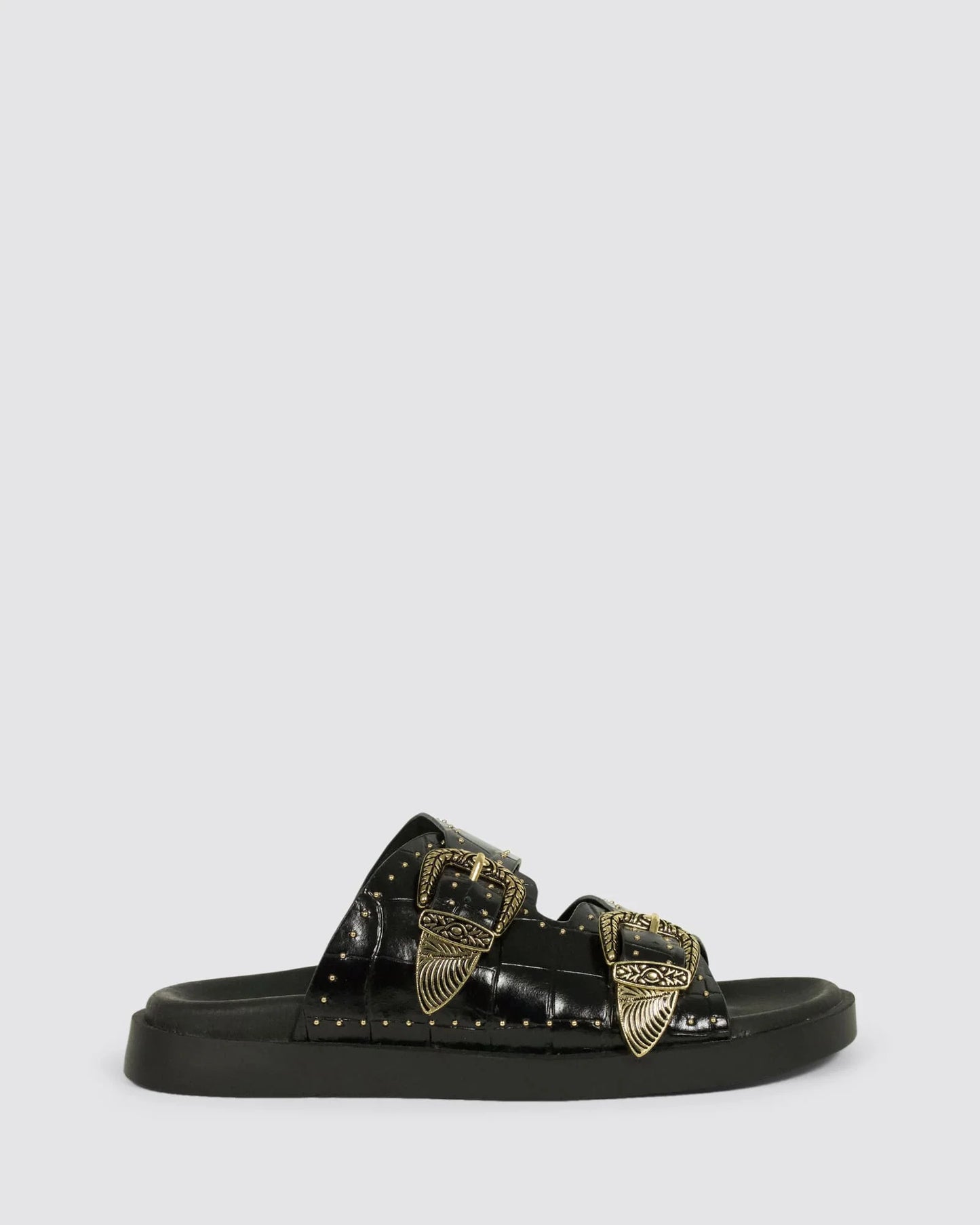 Sol Sana Eastwood Stud Footbed Black Croc/Gold