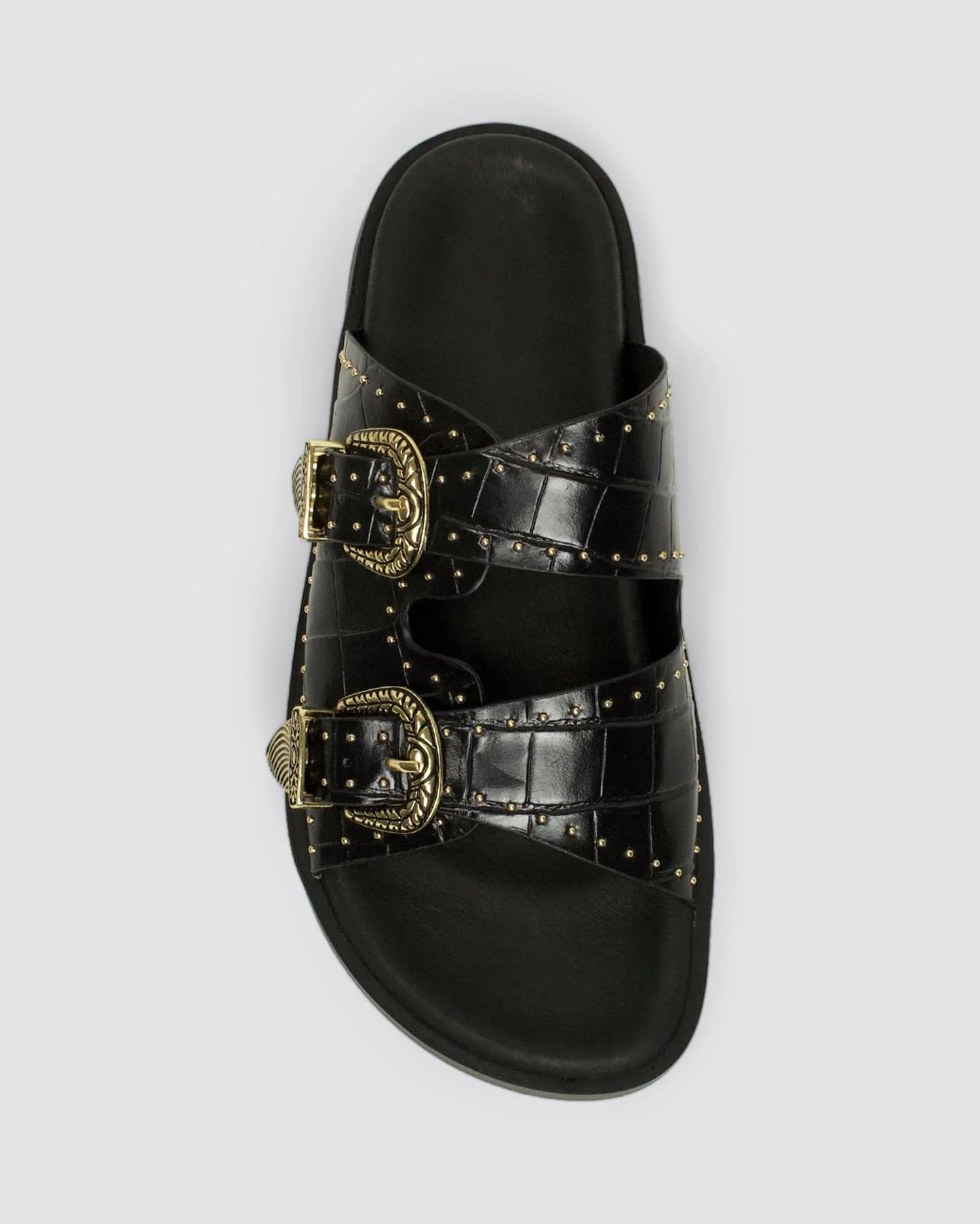 Sol Sana Eastwood Stud Footbed Black Croc/Gold