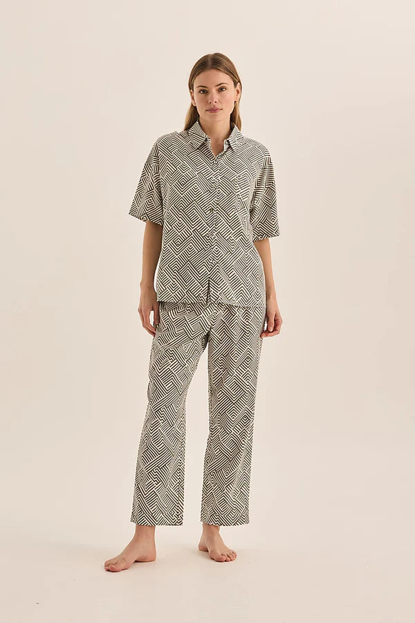 Gingerlilly - Telisha Olive Geo Cotton PJ Set