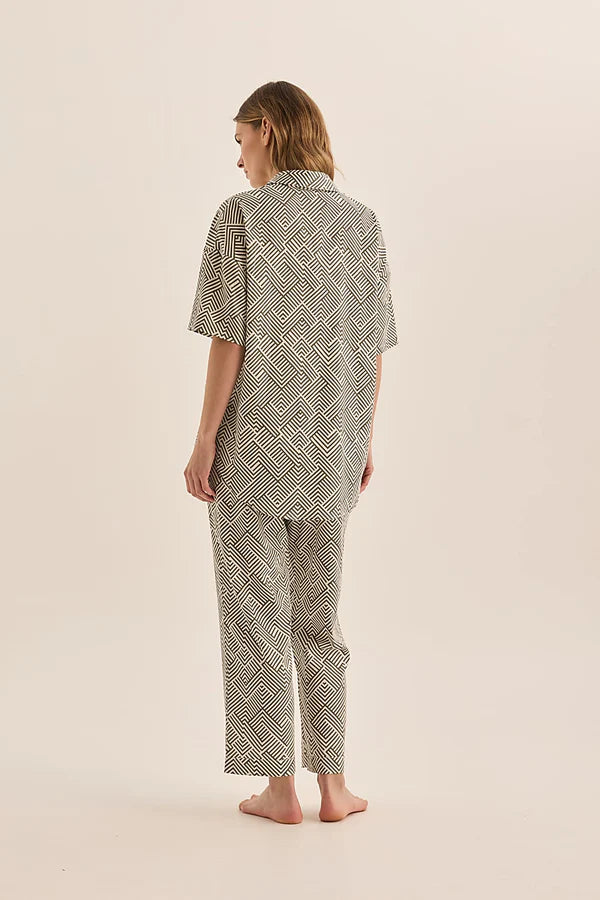 Gingerlilly - Telisha Olive Geo Cotton PJ Set