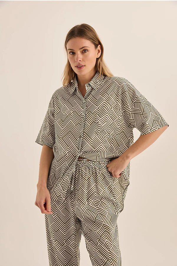 Gingerlilly - Telisha Olive Geo Cotton PJ Set