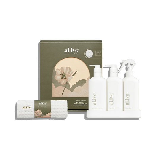 Al.ive Body The Retreat Kitchen Trio & Towel Gift Set - Lemon Myrtle & Honeydew