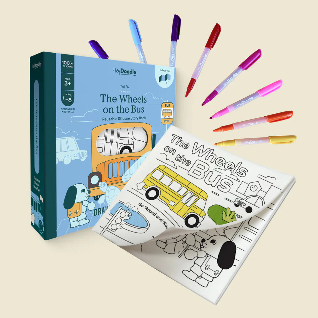 Hey Doodle Wheels On The Bus Tales - Reusable Colouring Book
