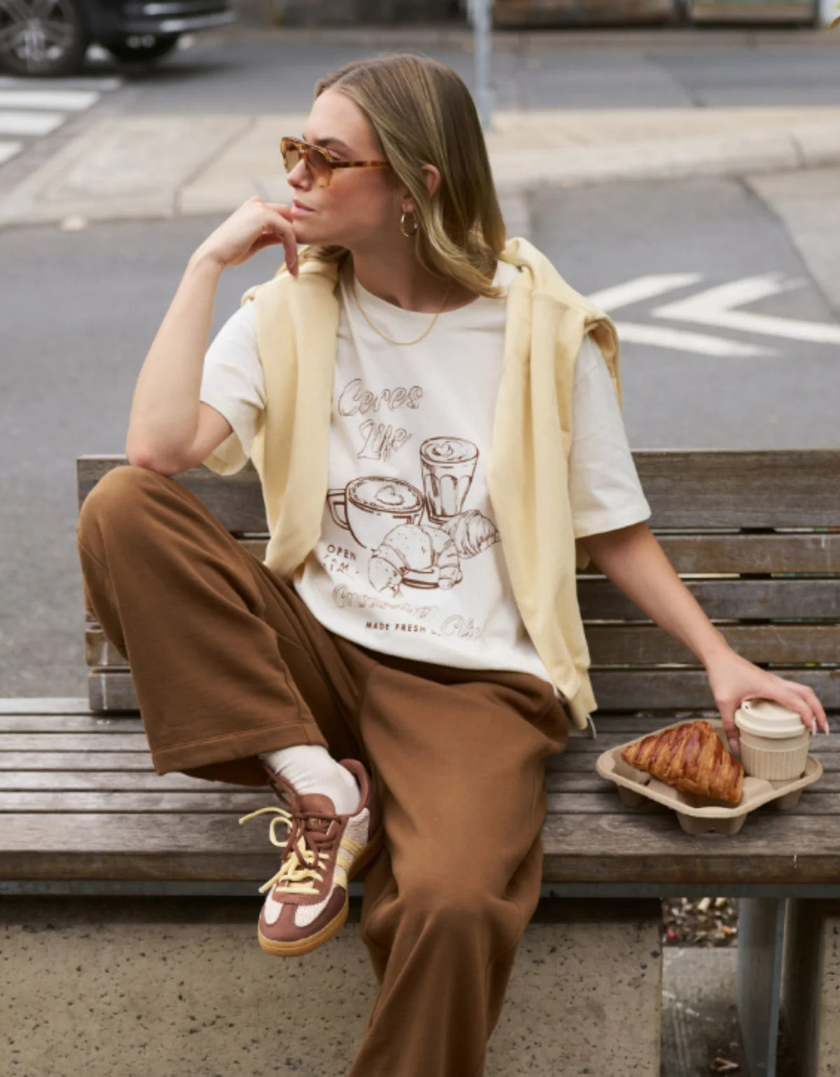 Ceres Life Stevie Slouchy Tee in Milk & Croissant