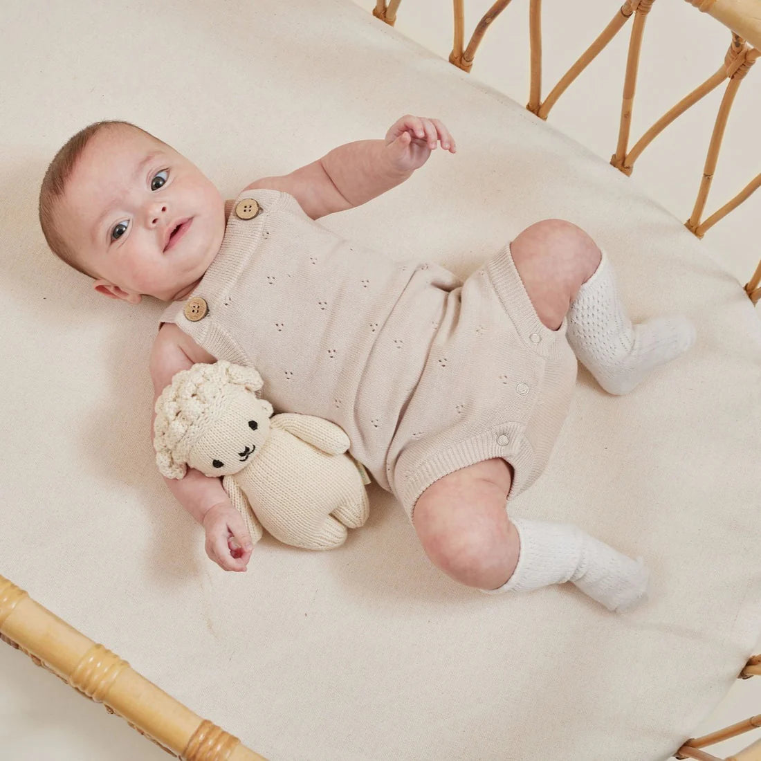 Aster & Oak - Oatmeal Pointelle Knit Romper