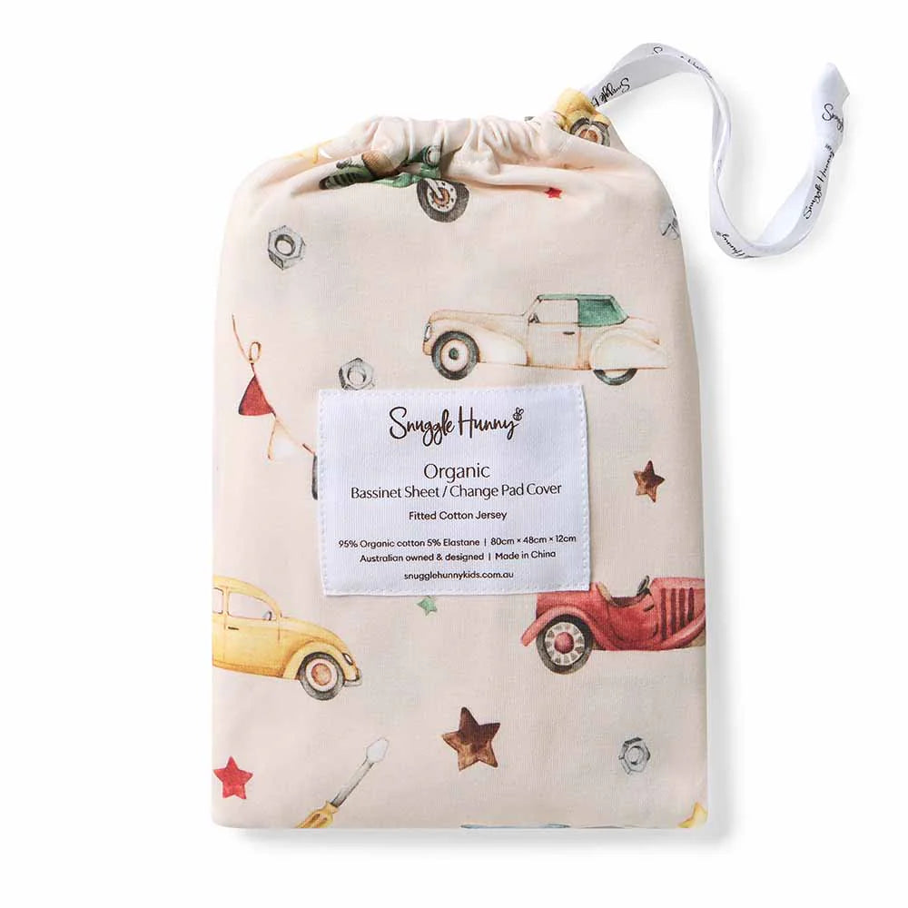 Snuggle Hunny Vintage Cars Bassinet Sheet / Change Pad Cover