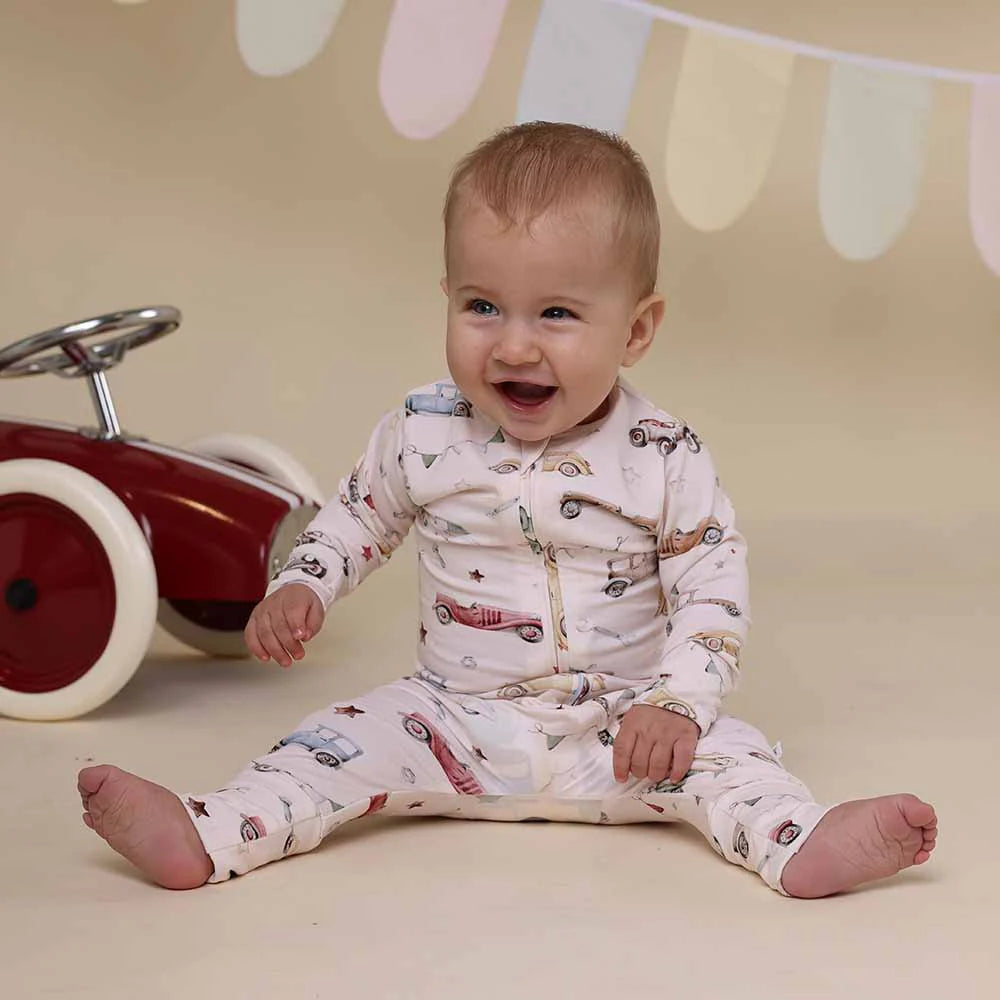 Snuggle Hunny Vintage Cars Organic Snugglesuit Convertible Romper