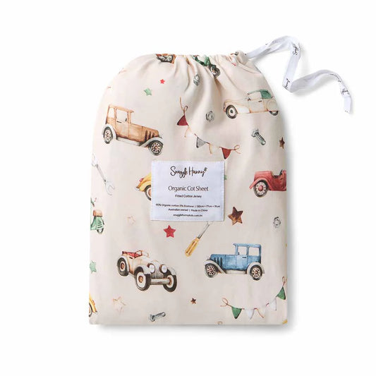 Snuggle Hunny Vintage Cars Organic Fitted Cot Sheet