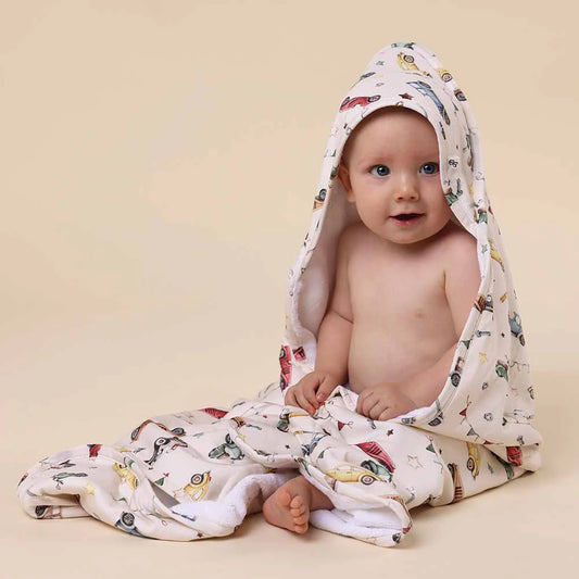 Snuggle Hunny Vintage Cars Organic Hooded Baby Towel