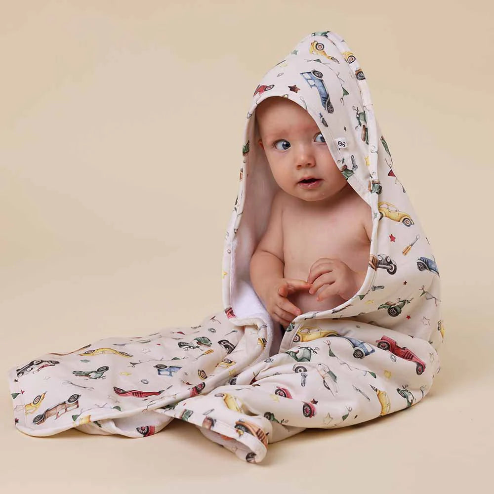 Snuggle Hunny Vintage Cars Organic Hooded Baby Towel