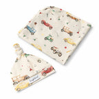 Snuggle Hunny Vintage Cars Organic Jersey Wrap & Beanie Set