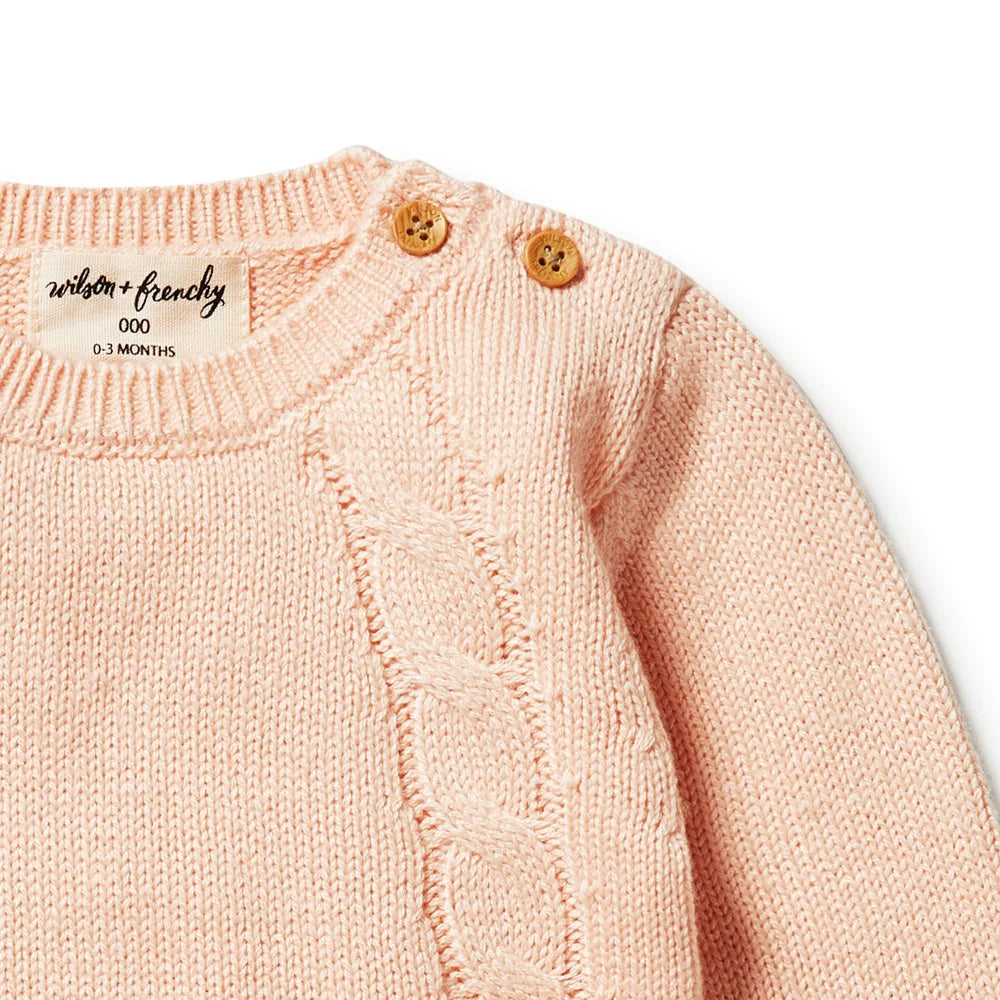 Wilson & Frenchy Knitted Mini Cable Jumper - Shell Pink