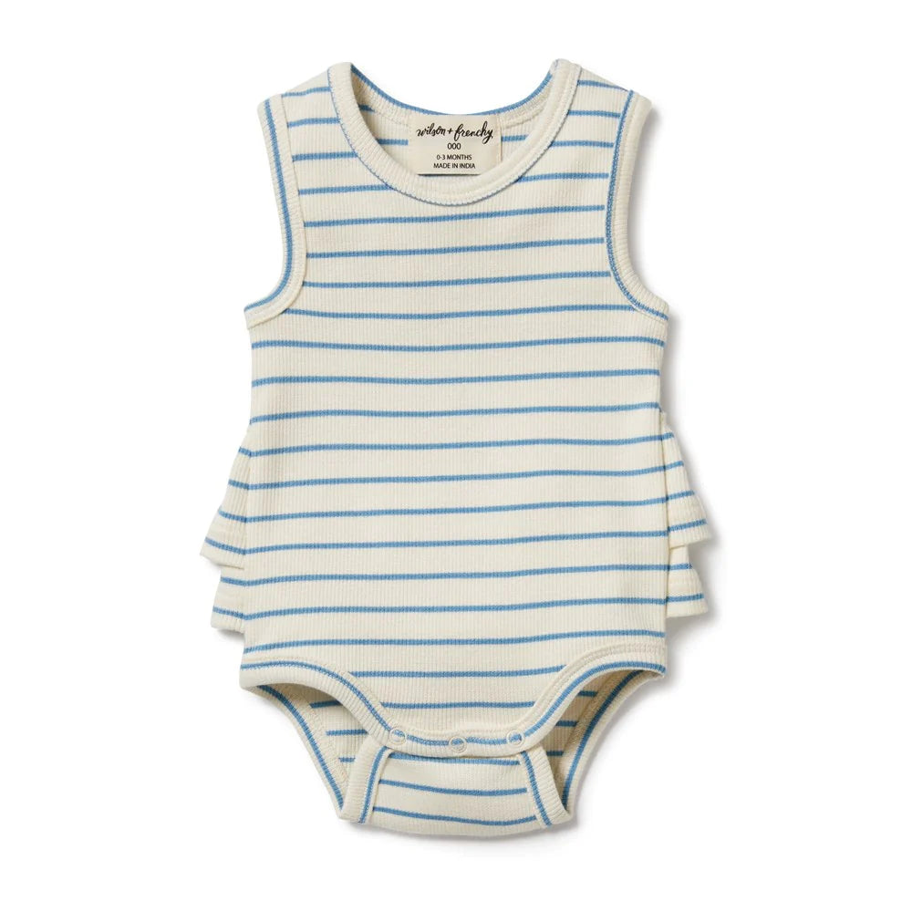 Wilson & Frenchy Petit Blue Organic Ruffle Bodysuit