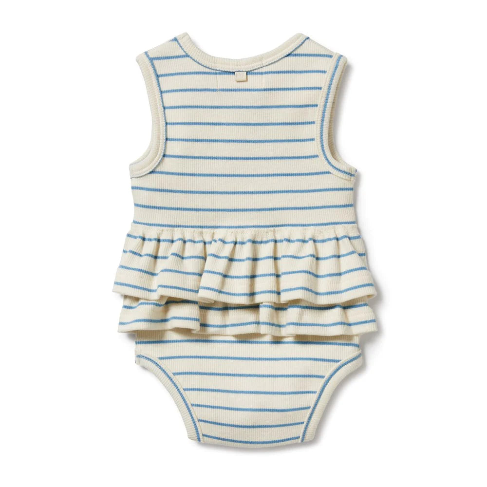 Wilson & Frenchy Petit Blue Organic Ruffle Bodysuit
